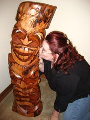 my tiki
At our house we call this THE tiki.  It is the tiki we bought on our honeymoon in Maui.  Therefore is has special meaning to me.